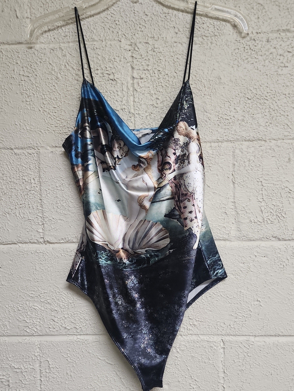Bear Dance Sleeveless Cowl Neck Bodysuit in Blue, Black & Cream